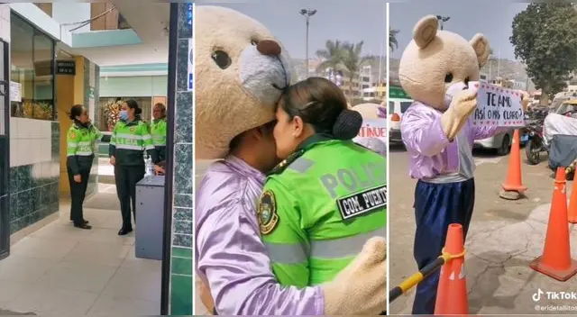 La linda escena viene siendo viral en la popular plataforma por el lindo detalle hacia la policía.