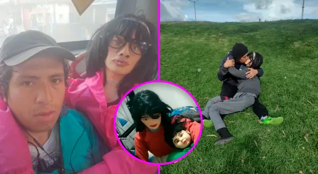 El joven compartió una serie de fotografías con su novia de trapo.