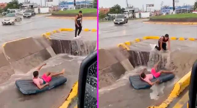 El joven terminó siendo absorbido por el desagüe.