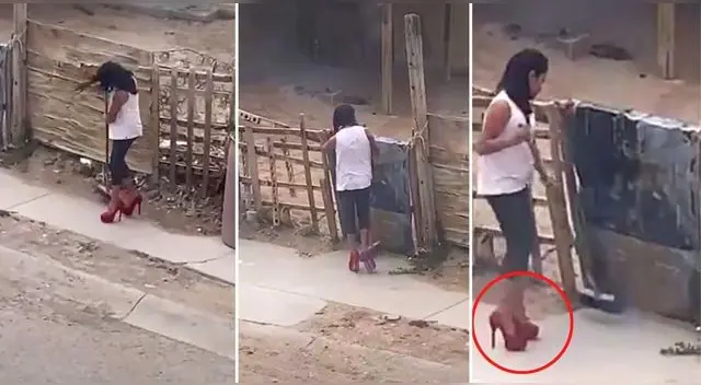 Un vecino grabó la escena y la subió a TikTok generando miles de reacciones por los zapatos de la joven para barrer su vereda. Un vecino grabó la escena y la subió a TikTok generando miles de reacciones por los zapatos de la joven para barrer su vereda.