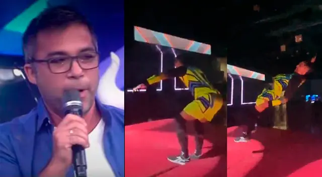 La conductora Johanna San Miguel grabó a su compañero Renzo Schuller dio lo mejor de él para copiar acrobacia de 'Guerrero'. La conductora Johanna San Miguel grabó a su compañero Renzo Schuller dio lo mejor de él para copiar acrobacia de 'Guerrero'.