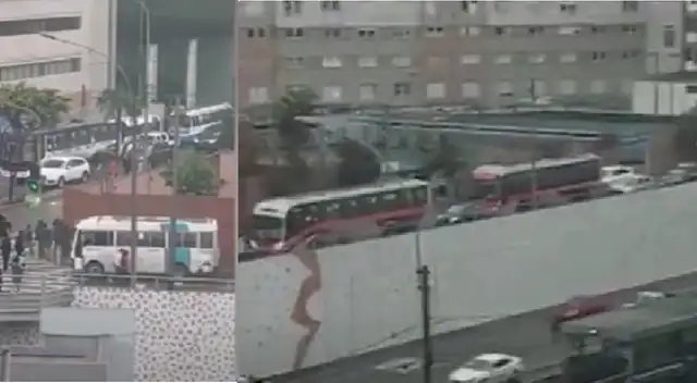 Fila de buses en paradero informal en Miraflores