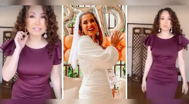 Janet Barboza muestra su vestido para la boda de Ethel Pozo.