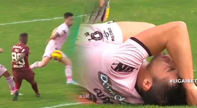Rodrigo Cuba quedó tendido por pelotazo en zona íntima.