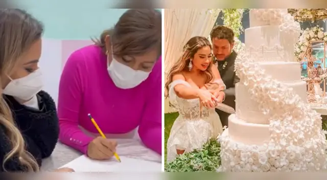 Ethel Pozo feliz con su torta de matrimonio. Ethel Pozo feliz con su torta de matrimonio.