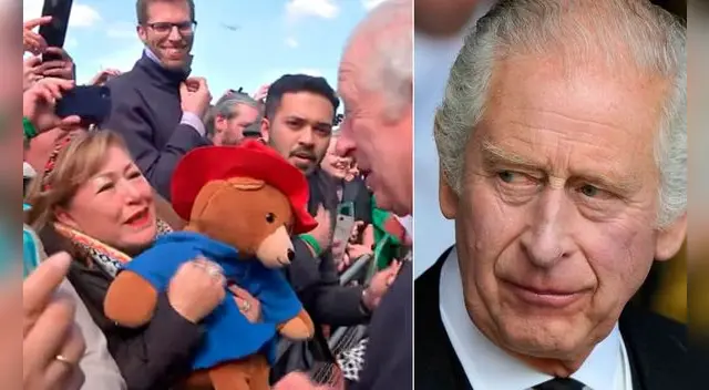 Peruana sorprende al rey Carlos III con un oso Paddington.