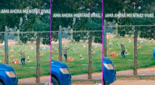 El adulto mayor bailó junto a la tumba de su amada. El adulto mayor bailó junto a la tumba de su amada.