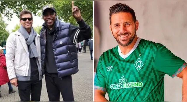 Christian Meier y Cuto Guadalupe tuvieron un encuentro amistoso cuando ingresaban al estadio para el partido de despedida de Pizarro.