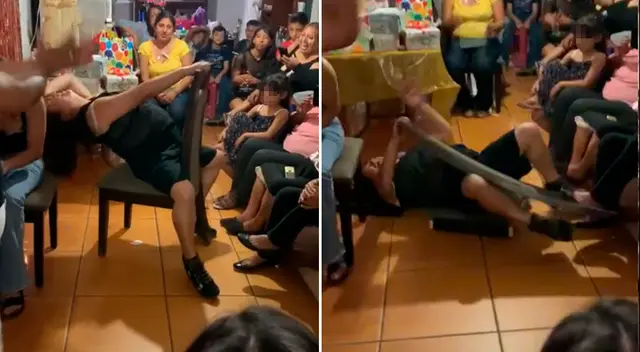 Señora cayó al piso porque la silla se rompió.