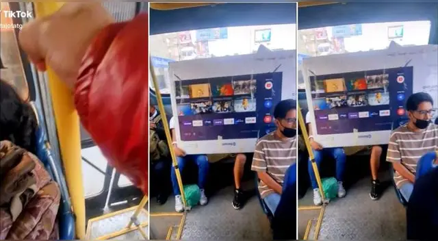 El joven tuvo que ir en micro tras comprarse su televisor de 55 pulgadas y se volvió viral en TikTok.