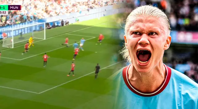 Haaland anota un triplete en el clásico de Manchester.