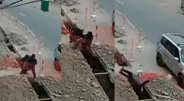 Esposos casi mueren al caer a una zanja en La Victoria.