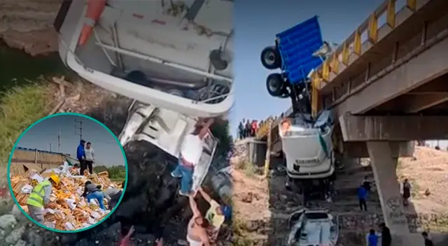 Tráiler cargado de frutas se despista en un puente en Chiclayo.