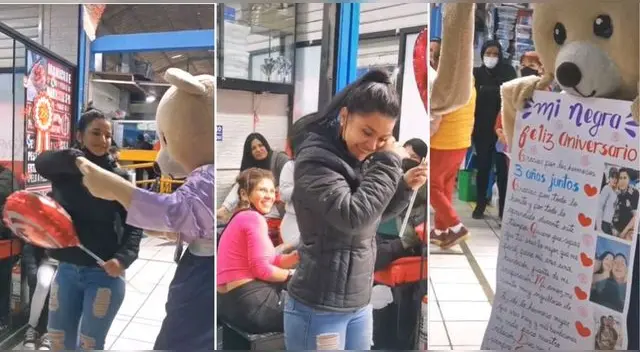 El muchacho peruano hizo emocionar a la venezolana al disfrazarse de oso y escena es viral en TikTok. El muchacho peruano hizo emocionar a la venezolana al disfrazarse de oso y escena es viral en TikTok.