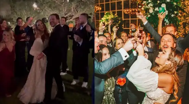 Ethel Pozo y Julián Alexander celebrando haberse casado.