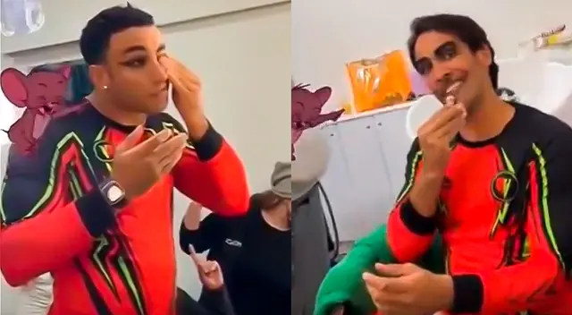 Rosángela Espinoza 'ampaya' a Said Palao e Israel Dreyfus quitándose el maquillaje Rosángela Espinoza 'ampaya' a Said Palao e Israel Dreyfus quitándose el maquillaje