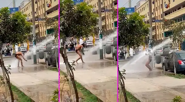 El hombre se dio un chapuzón con el agua del camión. El hombre se dio un chapuzón con el agua del camión.