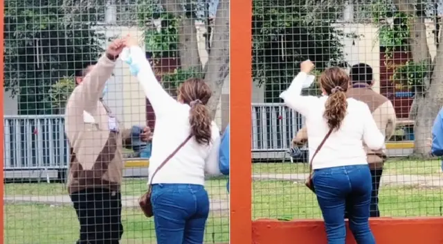 Un miembro de la Policía Nacional del Perú (PNP) se acercó a la mamá para pedirle que se retire. Un miembro de la Policía Nacional del Perú (PNP) se acercó a la mamá para pedirle que se retire.