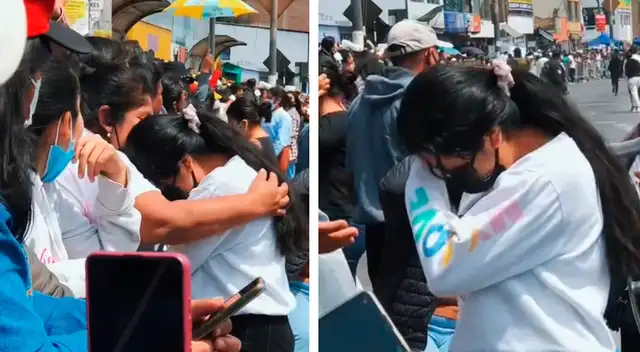 Joven rompe en llanto en brazos de su madre tras salir de examen de admisión de UNMSM Joven rompe en llanto en brazos de su madre tras salir de examen de admisión de UNMSM