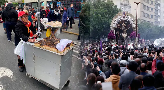 Comerciantes realizan ventas de comida callejera en la procesión del señor de los Milagros