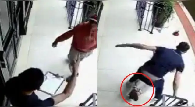 El golpe impactante derribó al ladrón que había amenazado al joven con quitarle sus pertenencias en Brasil.