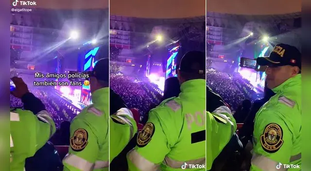 Los oficiales no dudaron en aprovechar que estaban en el concierto del 'Big boss' y grabaron videos para el recuerdo.