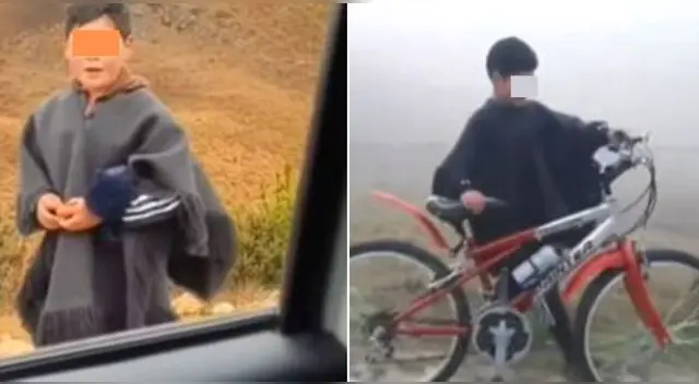 Jhon Kelvin de 8 años camina desde su pueblito hasta Ramoscucho, Cajamarca, para estudiar.