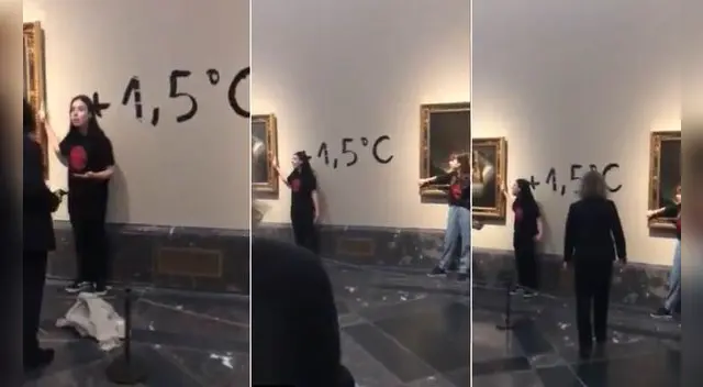 Así fue el preciso momento que activistas pegaron sus manos en el marco de los cuadros de Goya en Madrid