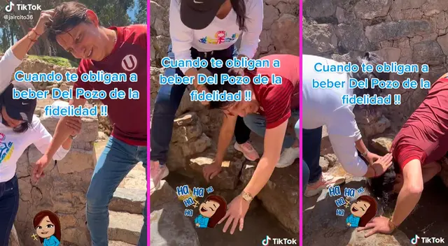 La joven agarró de los pelos a su novio y lo hizo tomar del agua.