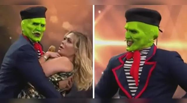 Santiago Suárez como La Mascara le pide beso a Gisela. Santiago Suárez como La Mascara le pide beso a Gisela.
