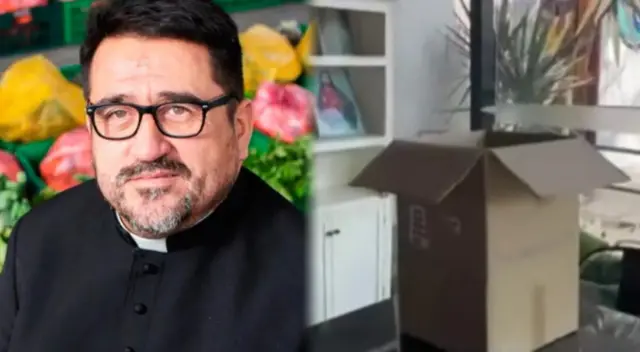 Padre y la caja donde recibió la granada de guerra