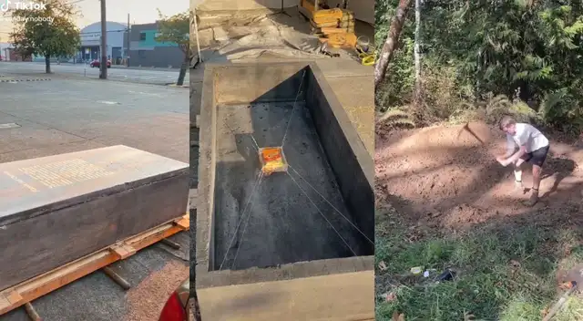 Usó una maquina escavadora para enterrar la bolsa de snack