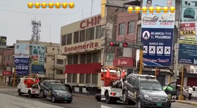 Grúa se llevaba la camioneta de la PNP.