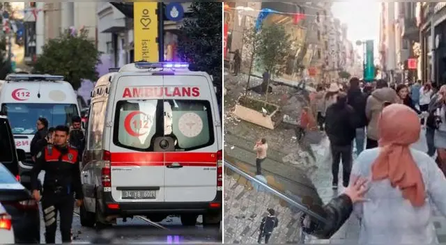 Momentos de pánico. La explosión y la fuga de las personas en la avenida Istiklal, Estambul en Turquía. Momentos de pánico. La explosión y la fuga de las personas en la avenida Istiklal, Estambul en Turquía.