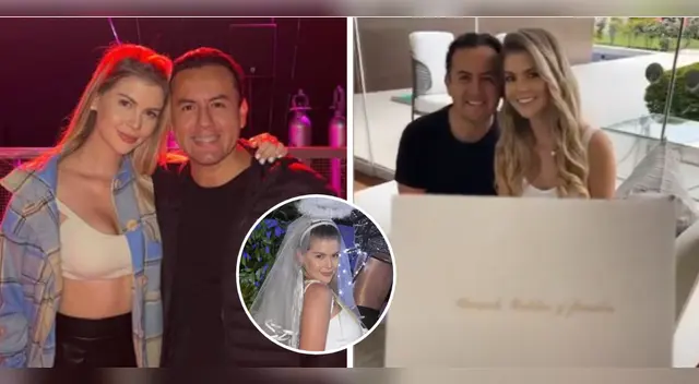 Brunella Horna y Richard Acuña reparten su invitación de boda.