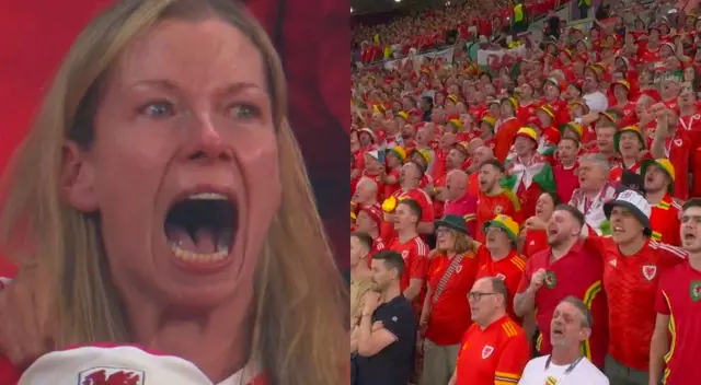 Hinchas galeses hicieorn respetar su himno. Hinchas galeses hicieorn respetar su himno.