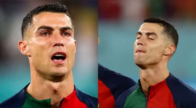 Cristiano Ronaldo llora al cantar himno de Portugal antes de enfrentarse a Ghana en el Mundial Qatar 2022. Cristiano Ronaldo llora al cantar himno de Portugal antes de enfrentarse a Ghana en el Mundial Qatar 2022.