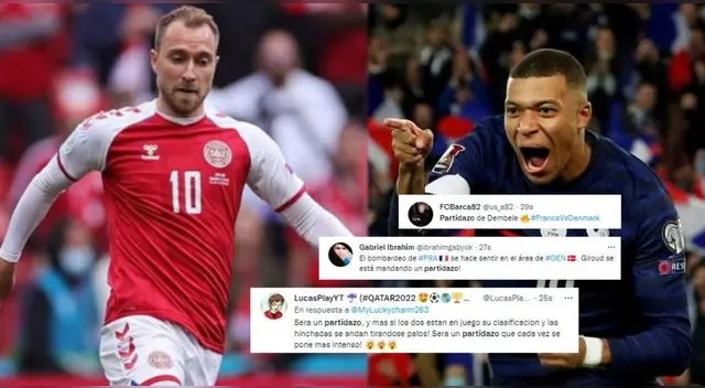 Usuarios en Twitter se emocionaron por el "partidazo" que será Francia vs. Dinamarca en Qatar 2022. Usuarios en Twitter se emocionaron por el "partidazo" que será Francia vs. Dinamarca en Qatar 2022.