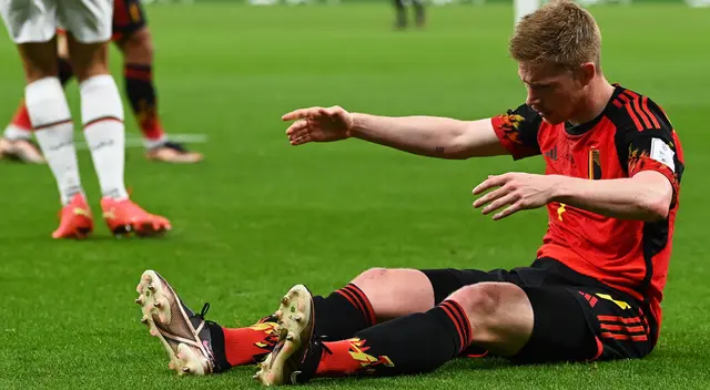 Kevin de Bruyne de Bélgica reacciona durante el partido del grupo F. No pudo anotarle a los croatas y salvarse de la eliminación. Kevin de Bruyne de Bélgica reacciona durante el partido del grupo F. No pudo anotarle a los croatas y salvarse de la eliminación.