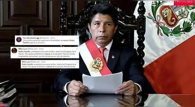 Usuarios en Twitter afirman que Pedro Castillo estaba nervioso y con las manos temblorosas al cerrar al Congreso. Usuarios en Twitter afirman que Pedro Castillo estaba nervioso y con las manos temblorosas al cerrar al Congreso.