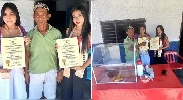 Las chicas fueron al puestito del vendedor de empanadas y posaron felices con el señor que les dio la mano.