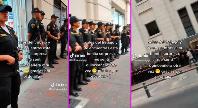 La joven caminó en medio de los uniformados como una quinceñera.