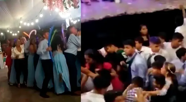Escolares de secundaria en San Martín, cayeron en un forado cuando bailaban en su fiesta de promoción.