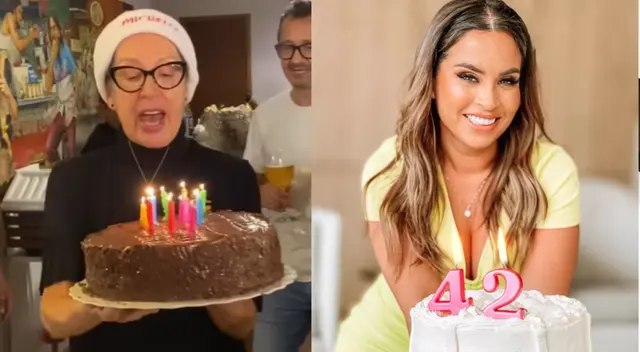 Ethel Pozo recibió su torta de cumpleaños de mano de su cuñada Michelle Alexander.