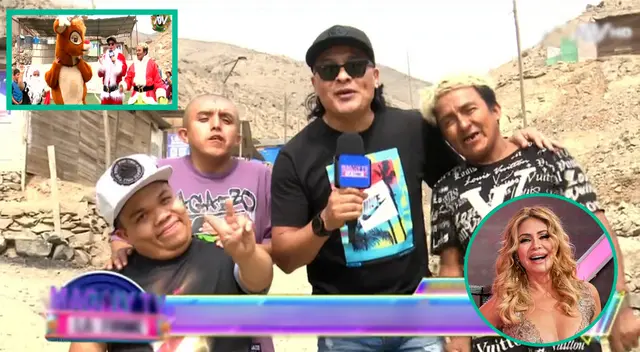 Cámaras de Magaly Medina acompañaron en la chocolatada de Chino Risas y su elenco.