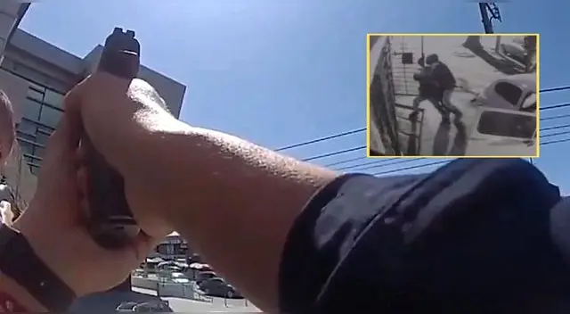 El comerciante estaba forcejeando con los delincuentes hasta que logró sacar su arma. El comerciante estaba forcejeando con los delincuentes hasta que logró sacar su arma.