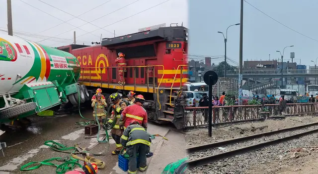 Choque entre ferrocarril y cisterna de combustible impide el paso de cientos de vehículos en Ate. Choque entre ferrocarril y cisterna de combustible impide el paso de cientos de vehículos en Ate.