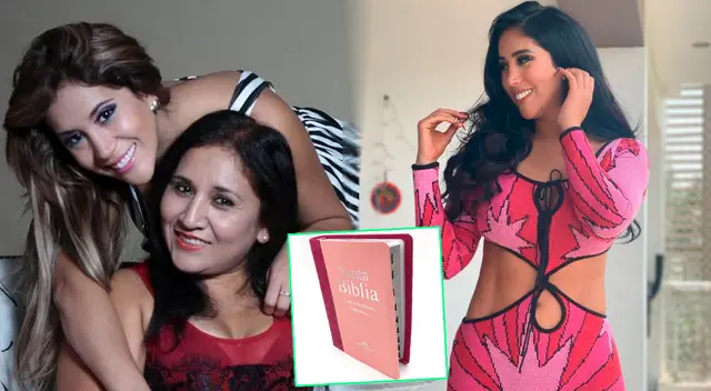 Melissa Paredes recibe una Biblia rosada de regalo por parte de su mamá Celia Rodríguez. Melissa Paredes recibe una Biblia rosada de regalo por parte de su mamá Celia Rodríguez.