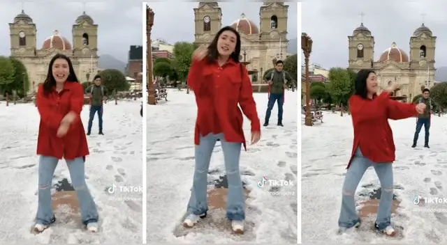 Ella realizó un reto de baile en pleno granizado.