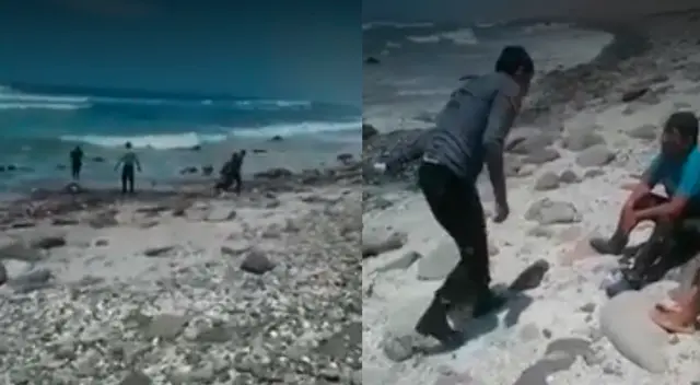 Policía salva a dos pescadores en playa de Arequipa.